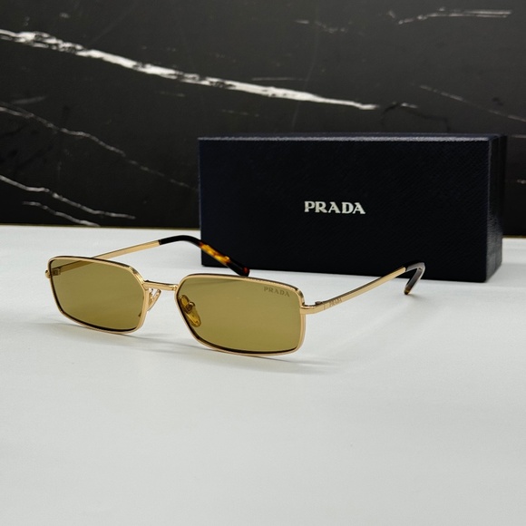 NEW PR A60S 5AK70G PRADA GOLD GREEN SQUARE SPR A60 5AK70G WOMEN SUNGLASSES - Picture 2 of 11